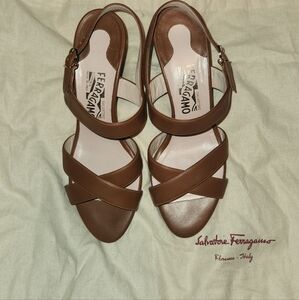 Salvatore Ferragamo Tan Leather Women's Sandals